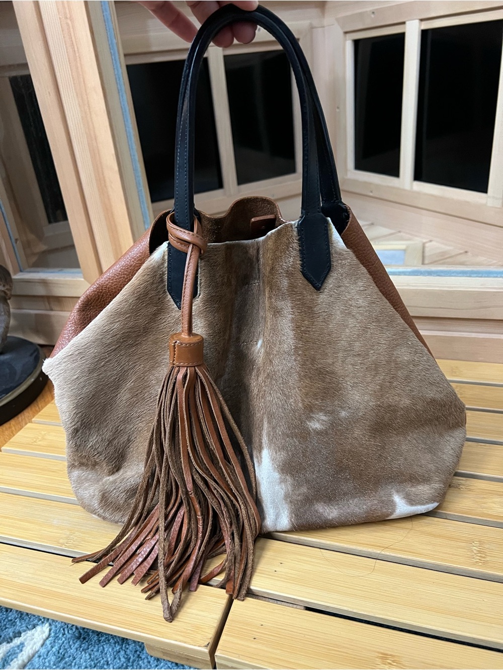 Ala Pilar cowhide leather Two-Tone Leather bag with Tassel please READ